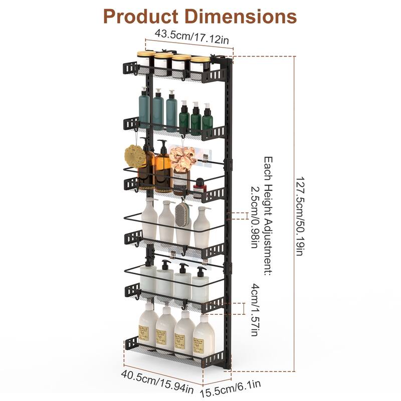 6-Tier Over Door Storage Organizer Heavy Duty Carbon Steel Mesh Pantry Rack Adjustable - 50.19 × 17.12 × 6.1 in)