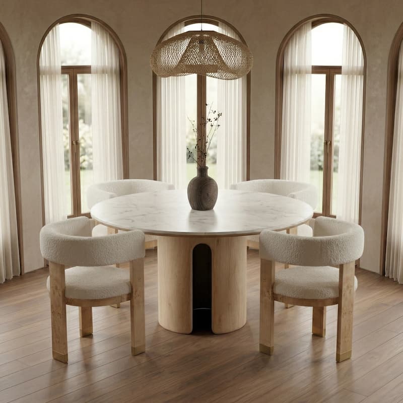 Zorhan Modern White Marble & Mango Round Dining Table