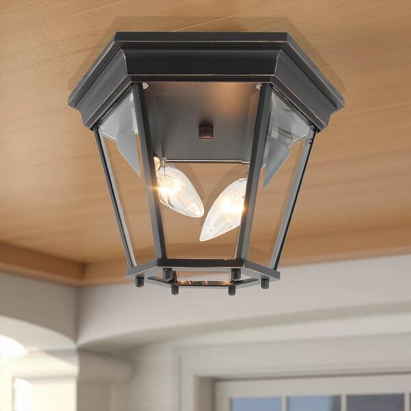 2 Light Outdoor Ceiling Lantern in Imperial Black