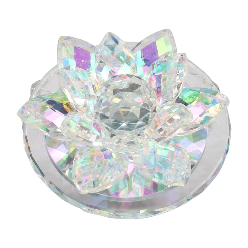 Decorative Rainbow Lotus Top Glass Trinket Dish for Jewelry and Keepsake Storage