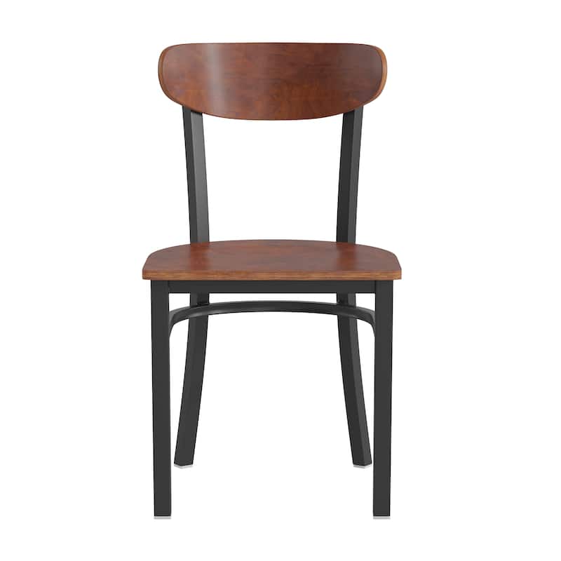 Commercial Metal Dining Chair with Wood Seat and Boomerang Back