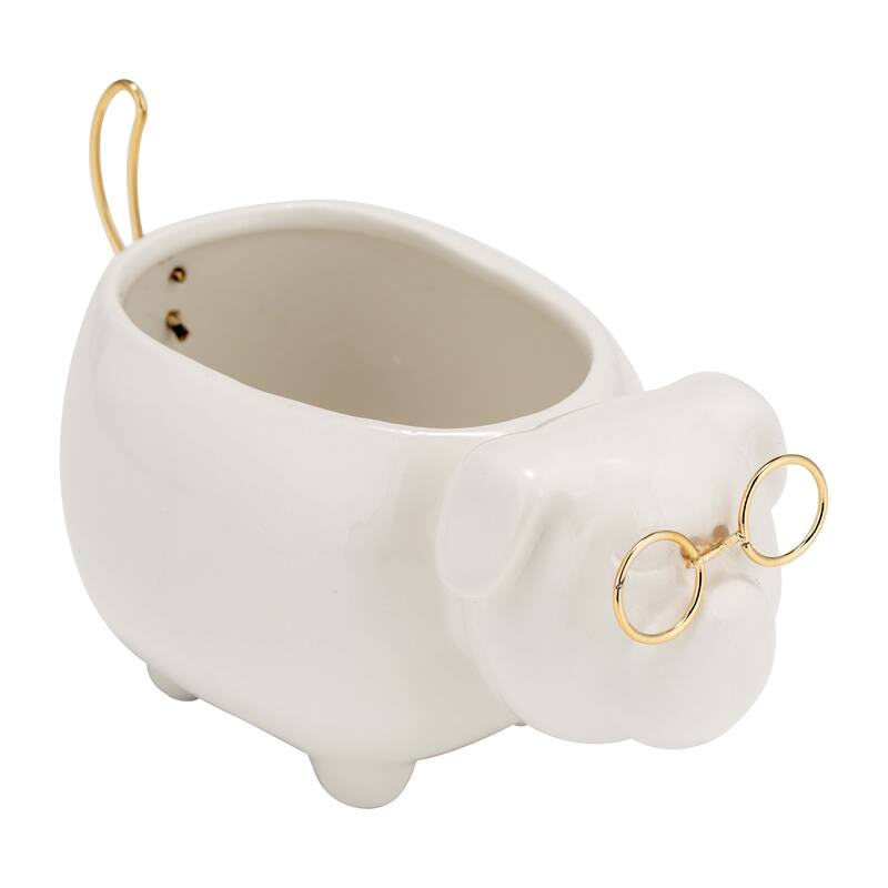 Sagebrook Home Glam Stoneware and Metal Dog Figurine with Bowtie and Glasses - Elegant Decorative Accent Sculpture
