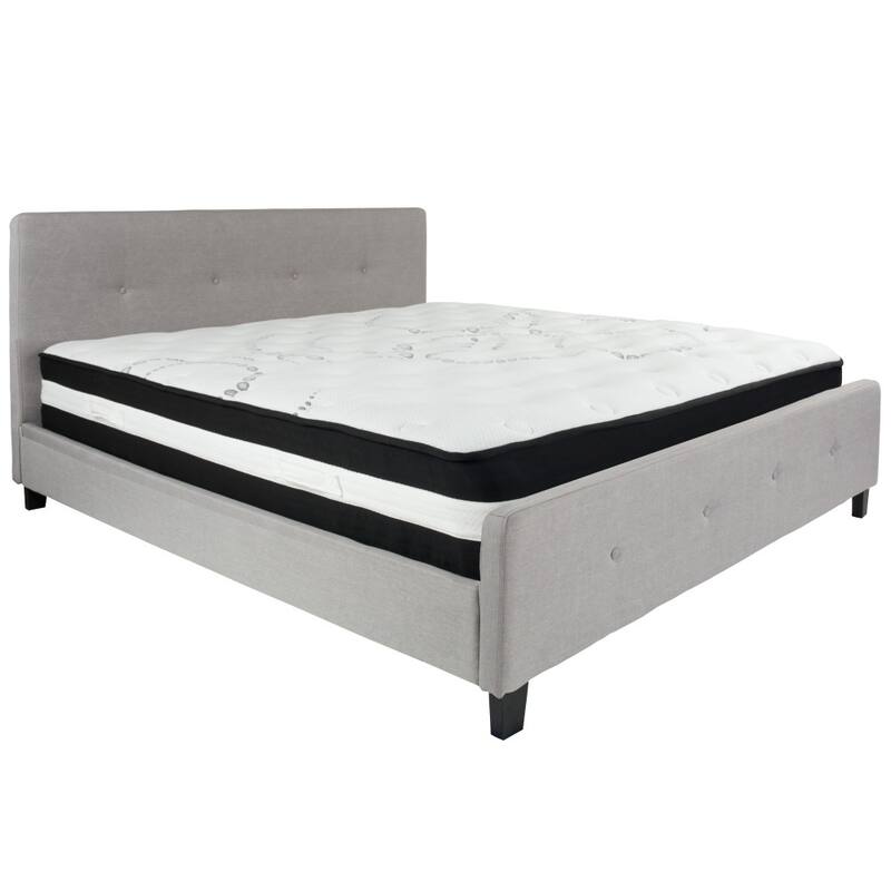 Button Tufted Upholstered Platform Bed with Pocket Spring Mattress
