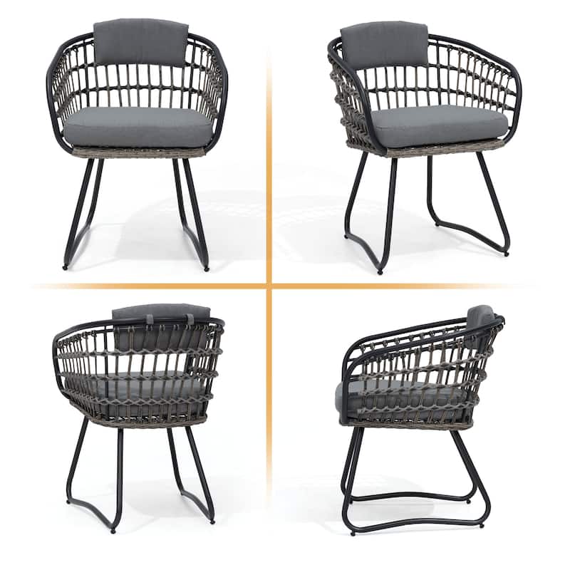 Outdoor Wicker Chairs Patio Dining Chairs Cushioned PE Rattan Seating Set