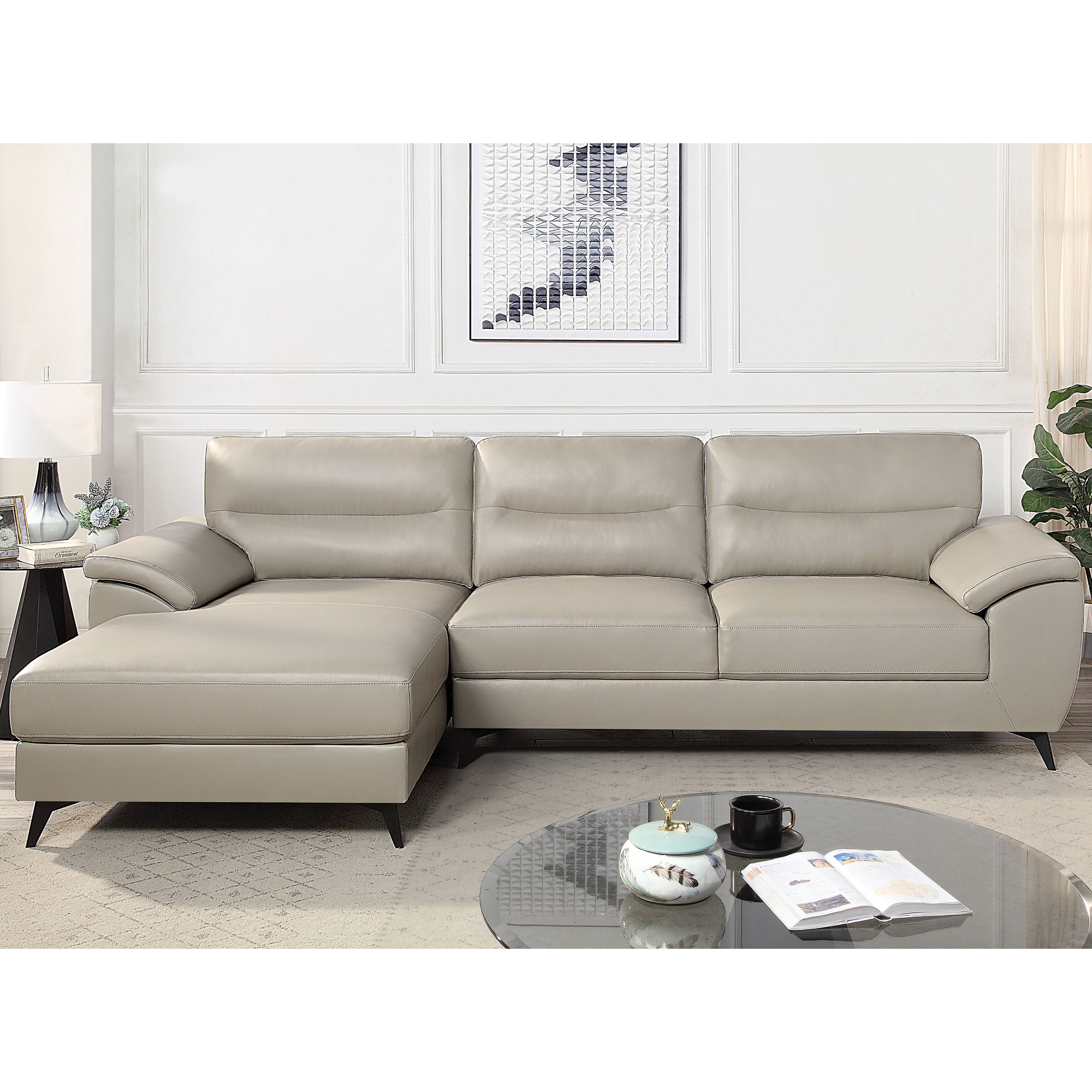 Grey faux leather shop sectional