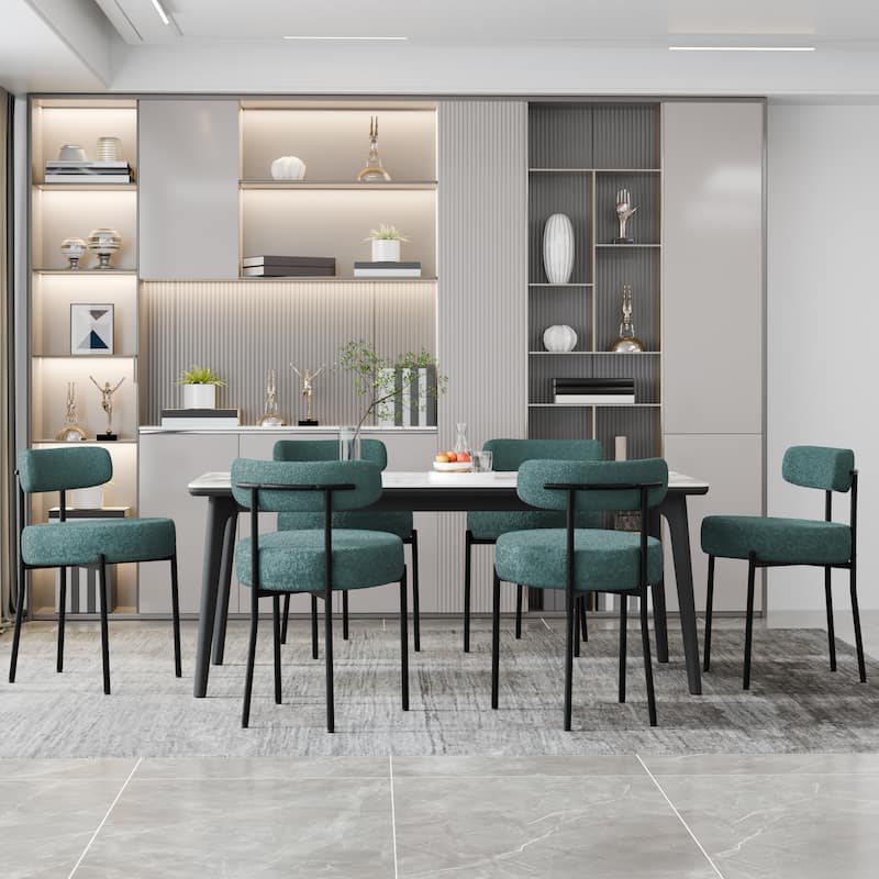 XINMICS Upholstered Boucle Dining Chairs with Black Metal Legs