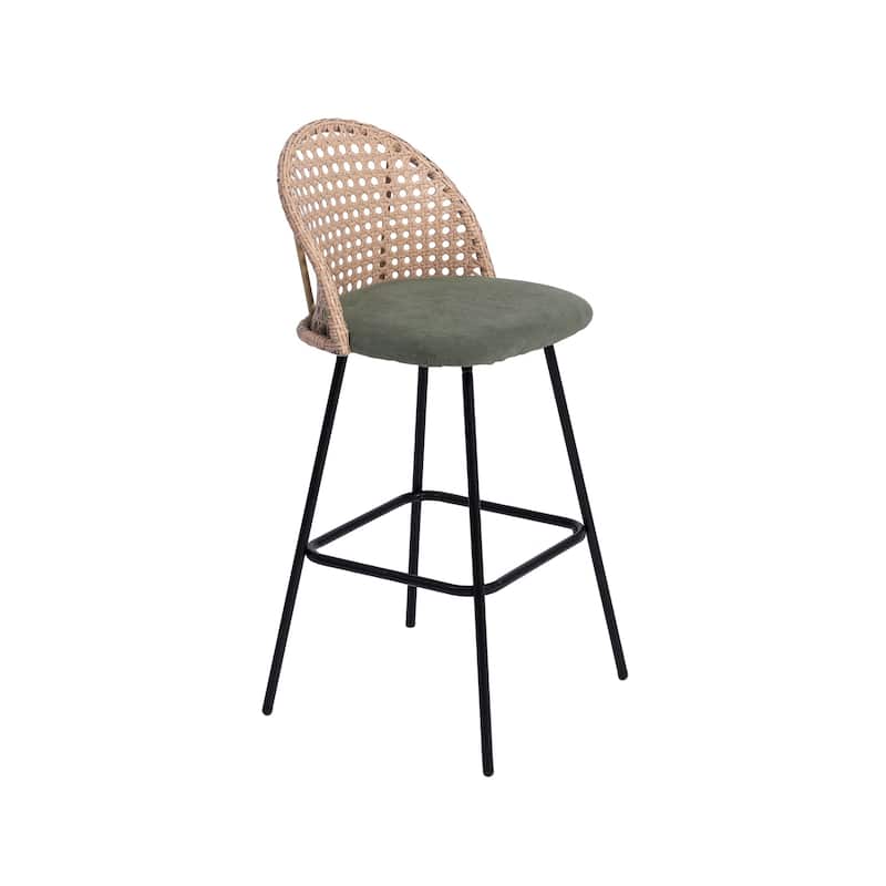 29" Upholstered Swivel Bar Stools with Rattan Back