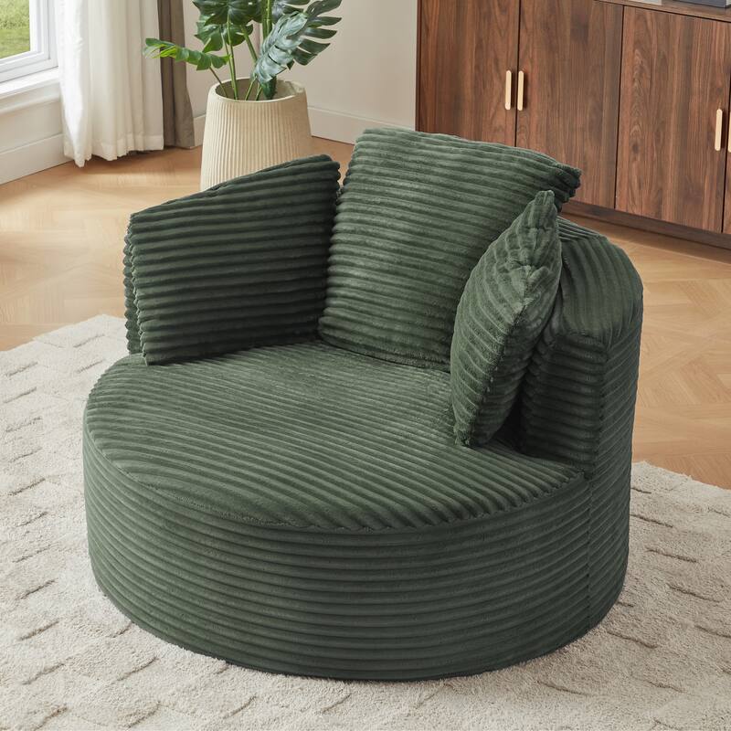 Deep Seat Barrel Chair Corduroy Single Sofa Armchair Round Accent Chair