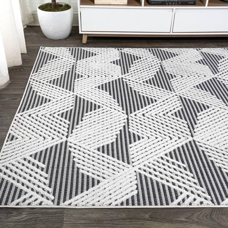 JONATHAN Y Sumak High-Low Pile Art Deco Geometric Indoor/Outdoor Area Rug