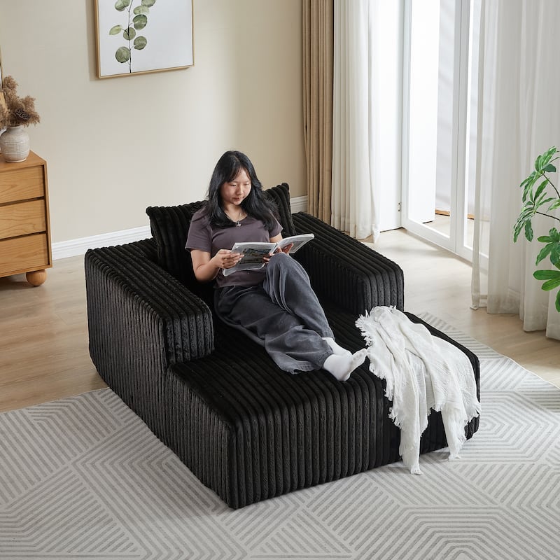 Black Modern 62.5" Corduroy Sponge Sofa Lounge Chair with 2 Pillows for Living Room