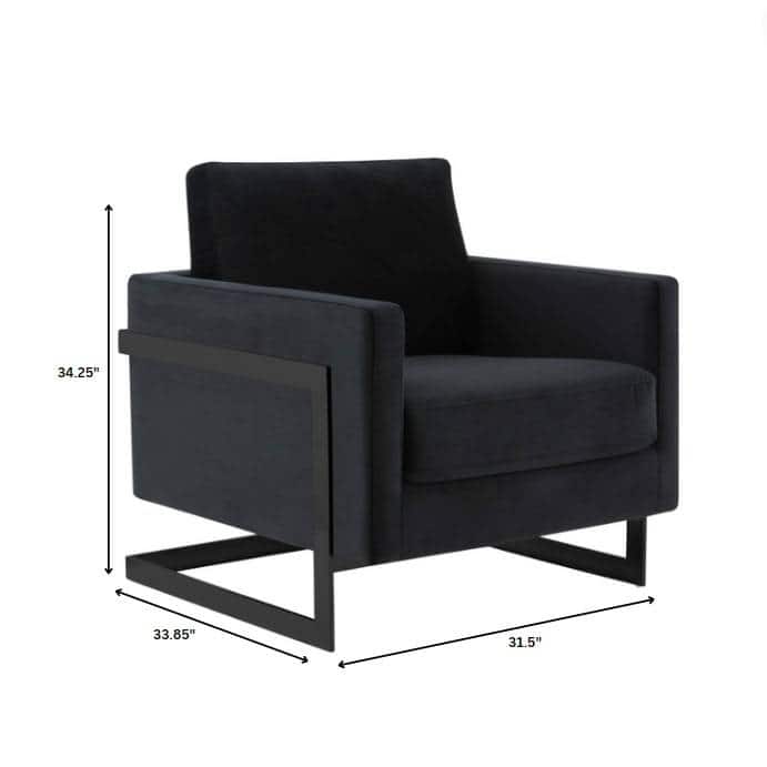 LeisureMod Lincoln Modern Velvet Arm Chair with Black Steel Frame - 35"