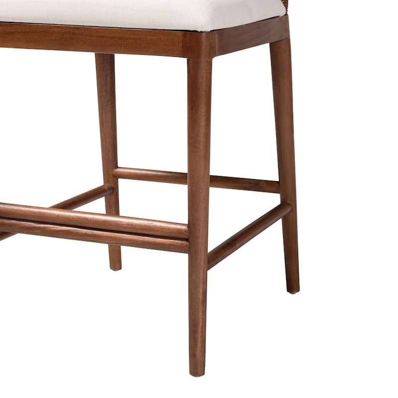 Nadim Modern Bohemian Seagrass and Acacia Wood Counter Stool