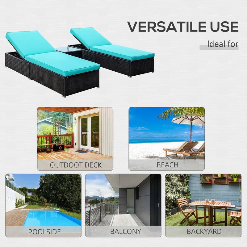 2PCS Adjustable Chaise Lounge, PE Rattan Pool Table Teak Accent
