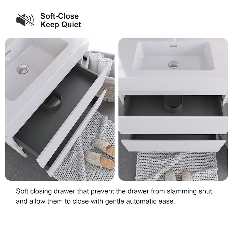 Floating Bathroom Vanity with Solid Surface Top