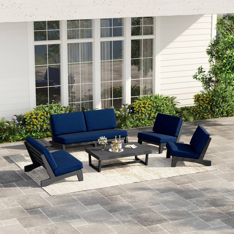 Casual Large Teak Outdoor Patio Conversation Set