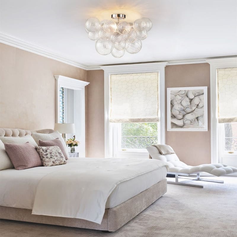 Modern Ribbed Glass Globe Cluster Bubble Semi Flush - Brass, Nickel