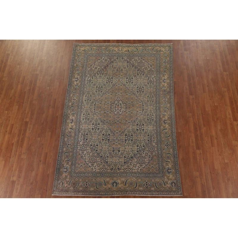 Geometric Tabriz Persian Vintage Area Rug Handmade Wool Carpet - 6'3" x 9'7"