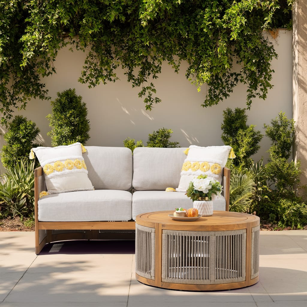 Outdoor 2-personWooden Conversation Sofa Set
