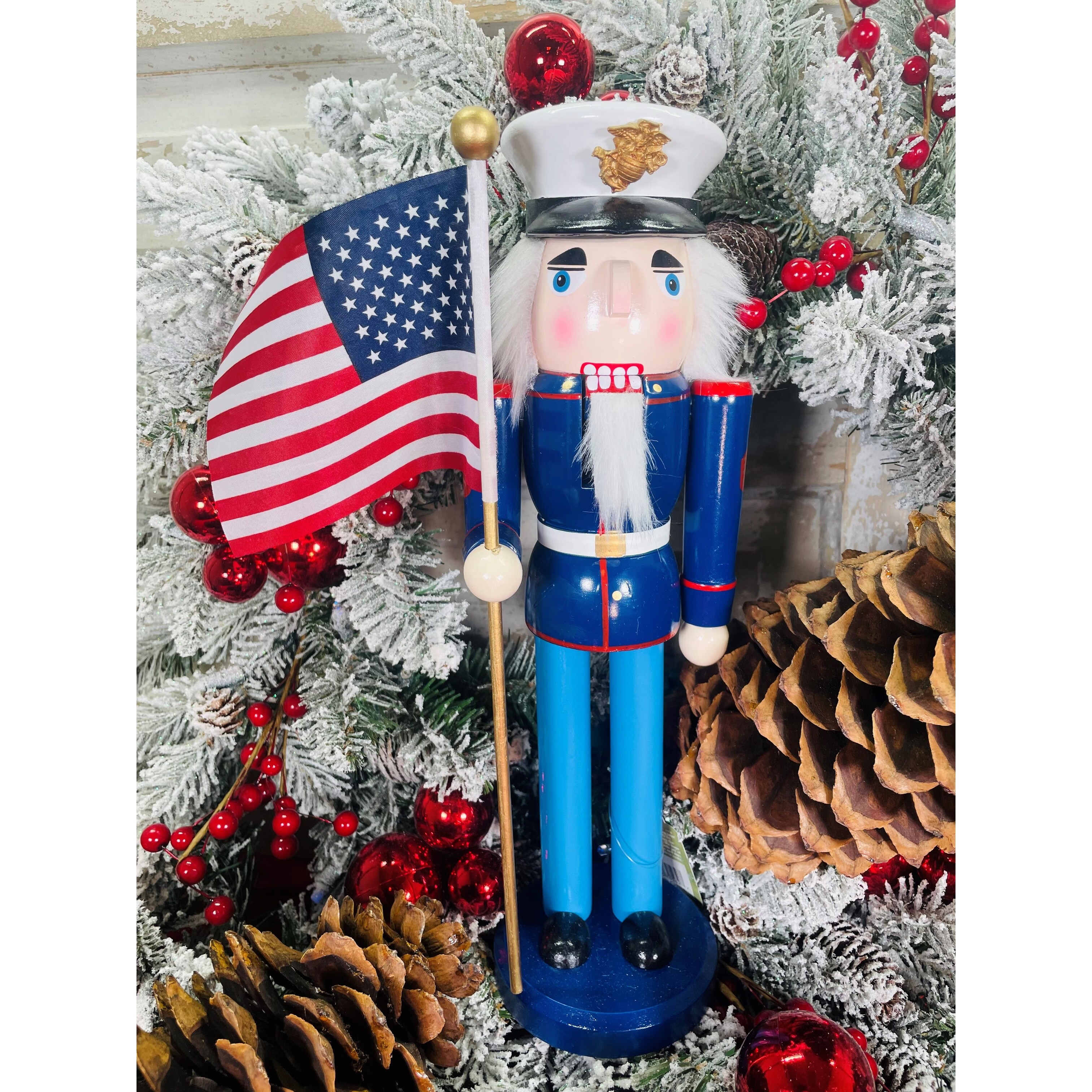 Santa s Workshop Marine Nutcracker with Flag 14 On Sale Bed