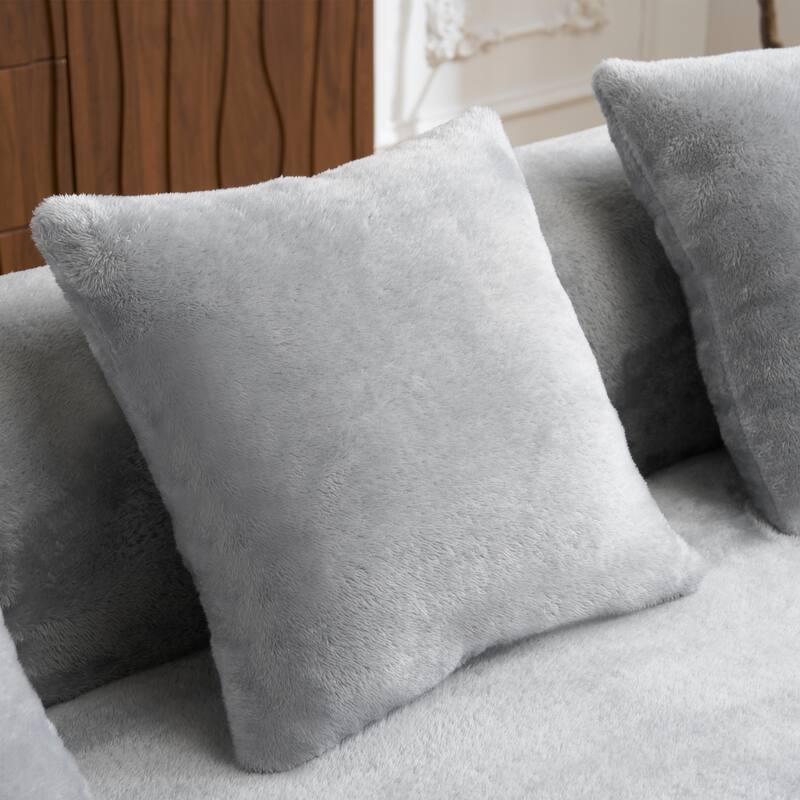 Roomfitters Full Compression L-Shape Sectional Sofa with Curved Chaise, Modular Chenille Couch for Apartment Living Room