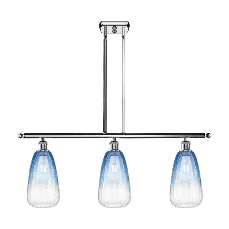 Innovations Lighting Endless Possibilities Ballston - Brookhaven Almond - 3 Light 36" Stem Hung Island Light - Polished Chrome/Sapphire Blue