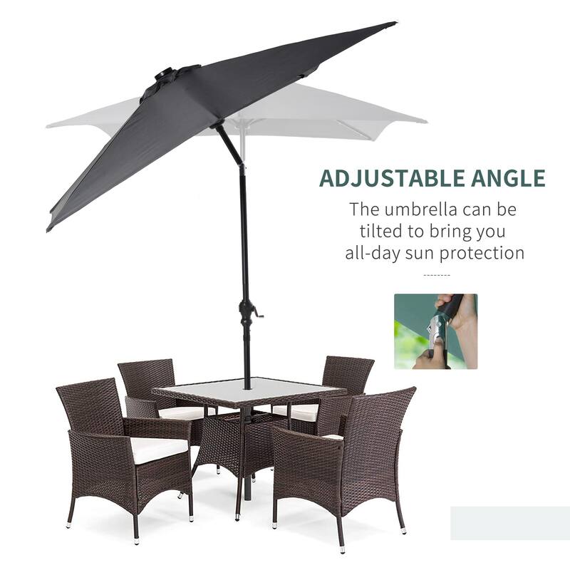 Outsunny 9'x7' Solar Umbrella,LED Lighted Patio Umbrella for Table or Base with Tilt & Crank Outdoor Umbrella for Garden
