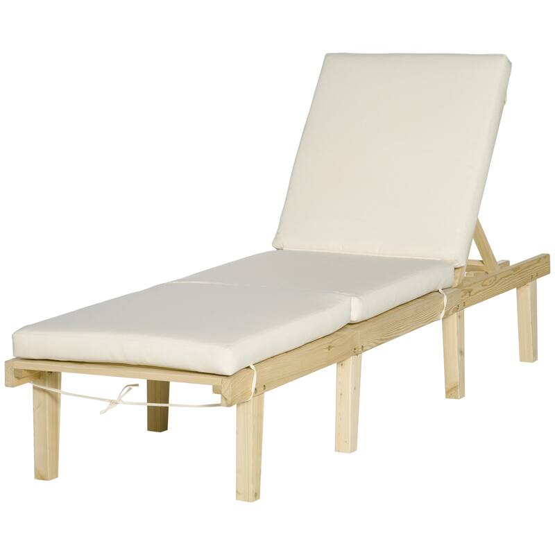 Outdoor Chaise Lounge Chair, Patio Reclining Chair with 4-Position Adjustable Backrest and Cushion - Natural Wood
