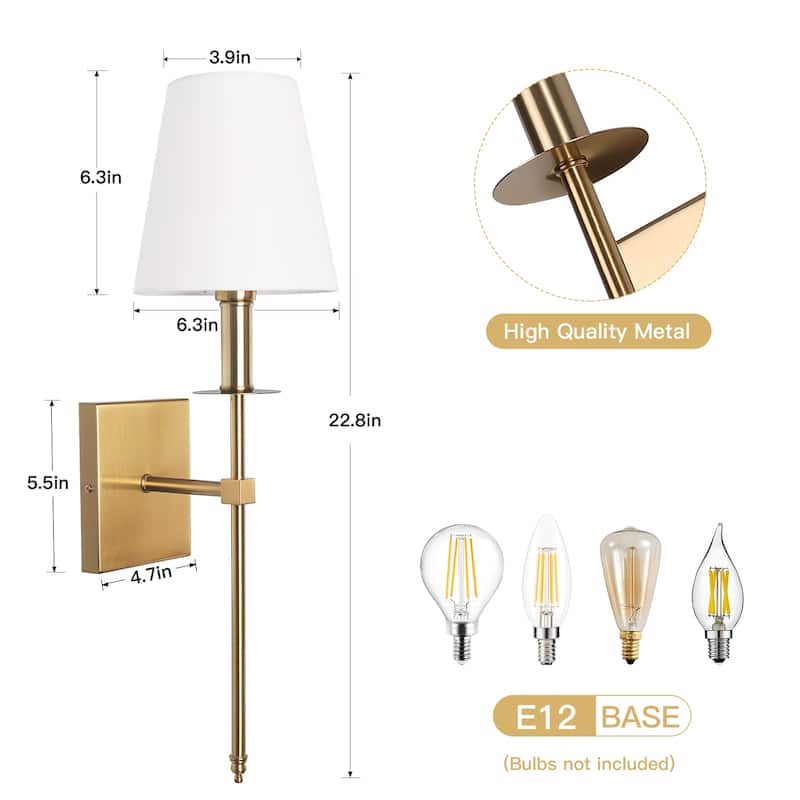 1-Light Wall Sconce with White Fabric Shade(2-Pack)