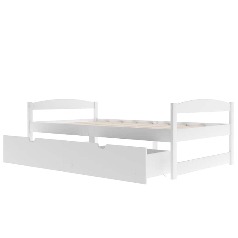 White Twin Size Platform Bed with Two Storage Drawers