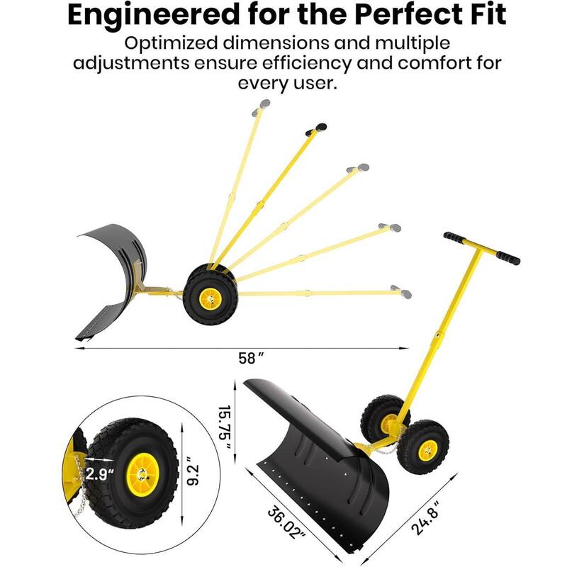 Heavy Duty Single Rod 36-Inch Steel Snow Shovel Plow for Driveways, Sidewalks, Yards