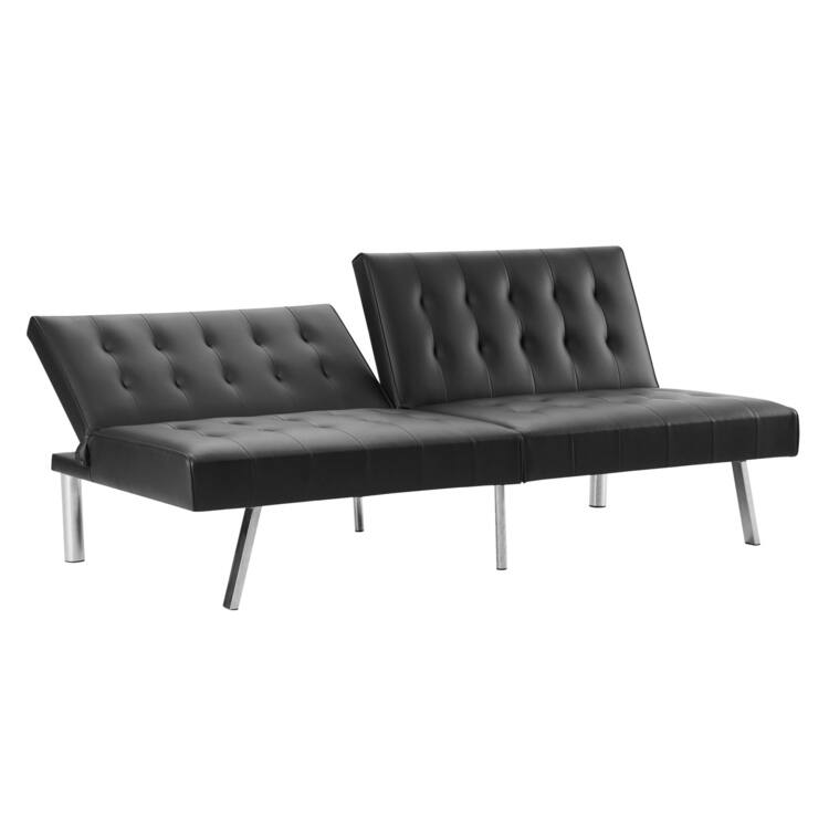 Tufted Mid-Century Modern Split Back Futon Sofa Couch Bed with Chrome Legs