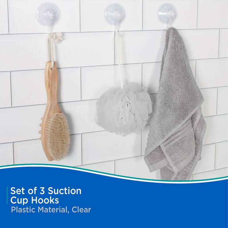 Kenney Suction Cup Hooks, Set of 3 - Clear