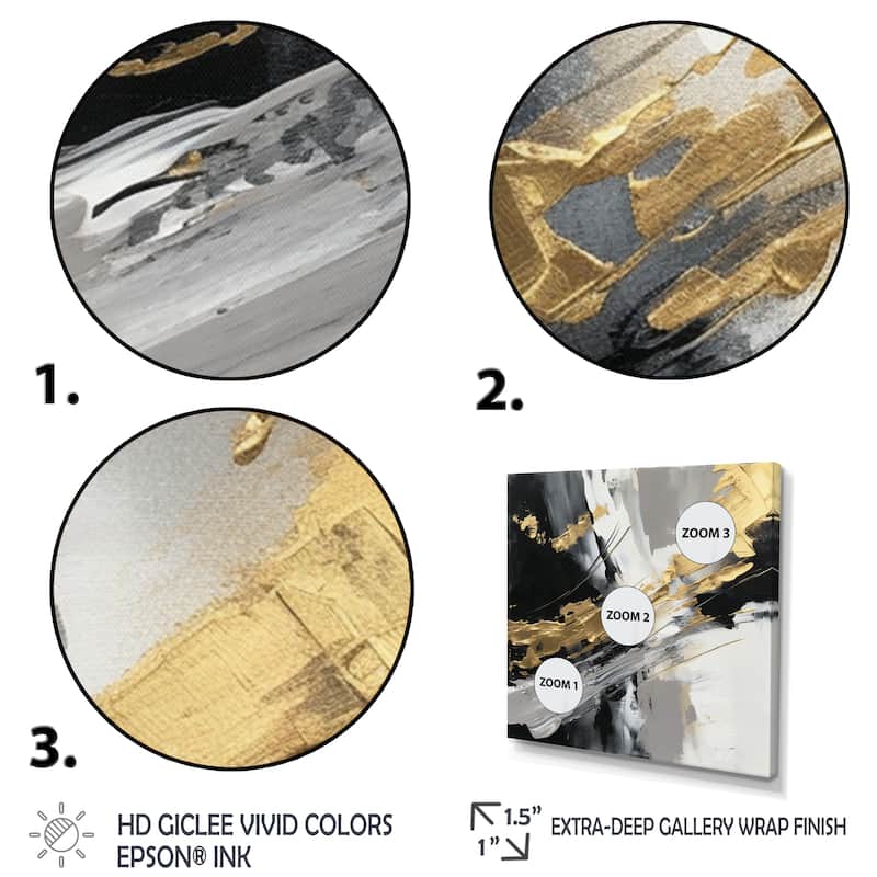 Designart "Golden River Wildness Abstract Gold And Black" Abstract Multipanel Canvas Wall Art set