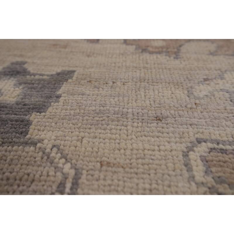 Floral Beige Oushak Turkish Area Rug Hand-Knotted Wool Carpet - 7'8"x 9'7"