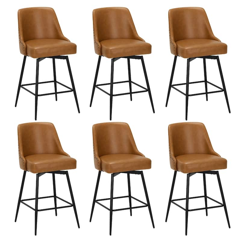 RENEWLINE Adjustable Height Swivel Bar Stools with Footrest for 34-40 Inch Counters, Ultra Plush Seat - Set of 6 - Brown