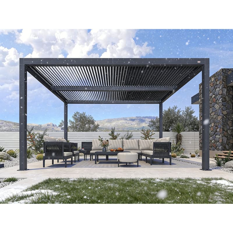 PURPLE LEAF Grey Louvered Pergola Outdoor Aluminum Pergola with Adjustable Roof for Patio Grey Hardtop Gazebo