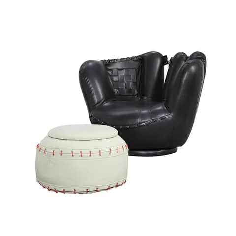 2 Piece Baseball Chair and Ottoman Set in Black & White