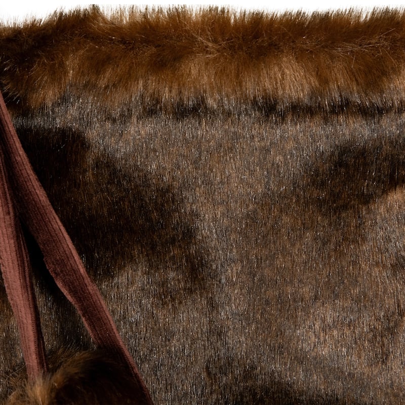 Mink Faux Fur Christmas Stocking with Pom Poms - 20.5" - Brown