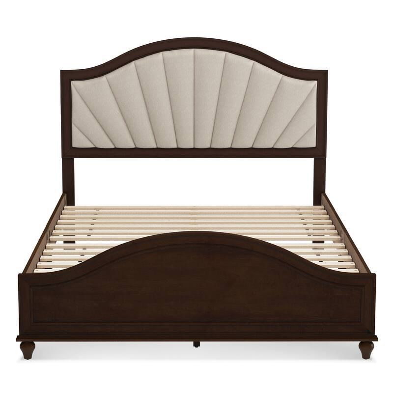 Modern Wooden Upholstered Platform Bed Frame Queen/King Size with Headboard