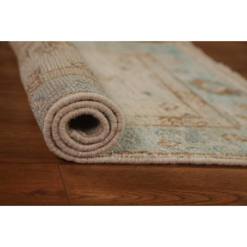 Hand Knotted Oriental 100% Wool Carpet Transitional Geometric Beige & Ivories Oushak Area Rug - 2' 11'' X 2' 0''