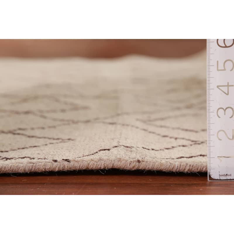 Hand Knotted Oriental 100% Wool Carpet Modern Geometric Beige & Ivories Moroccan Area Rug - 8' 0'' X 5' 0''