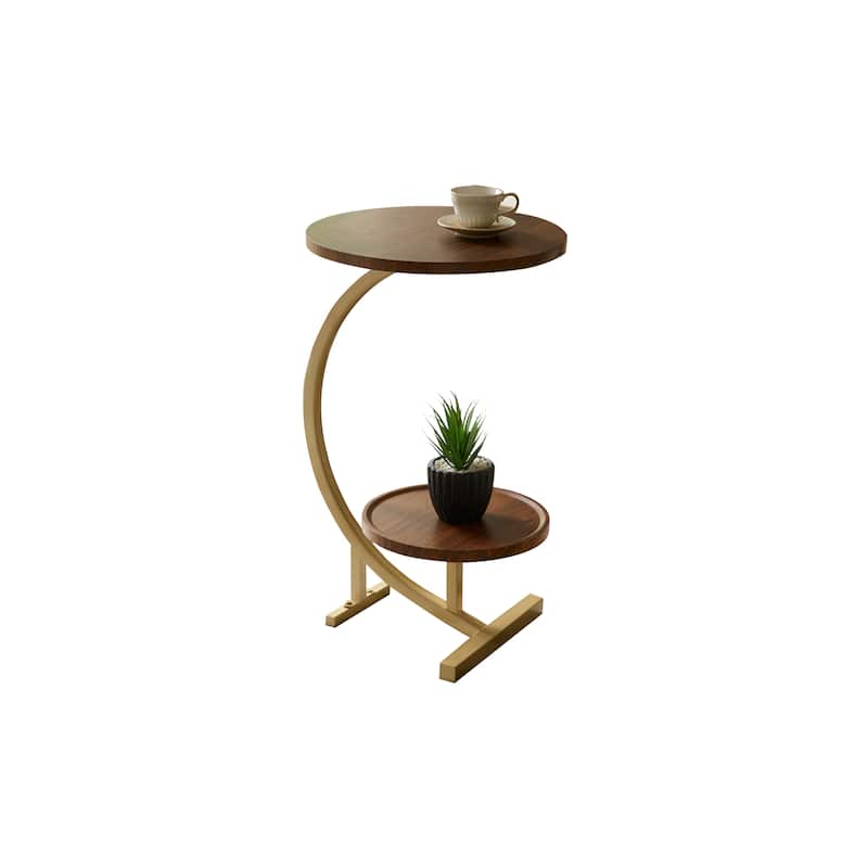 Rouge Collection Gold Metal Faux Marble 2-Tier Oval Side Table