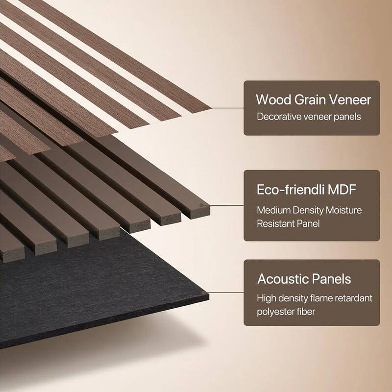 47" x 23" Modern Decor Polyester Grating Wood Acoustic Slat Panels Wall Paneling (Set of 4)
