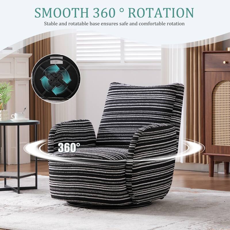 HOMEFUN Boucle Upholstered 360° Swivel Fabric Striped Armrest Leisure Chair for Living room and Bedroom