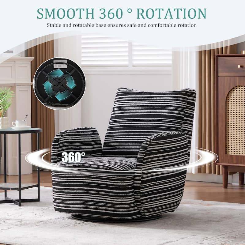 Swivel Striped Accent Chair with Metal Base, Modern Arm Chair for Living Room, Fabric Club Single Sofa Chair