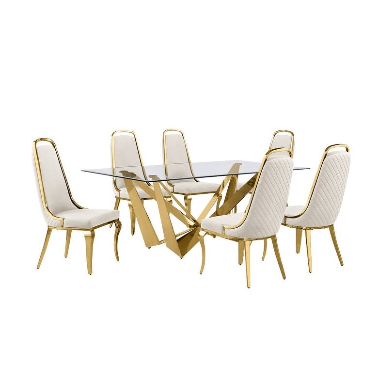 Best Quality Furniture D400/1-SC310-7 Dining Set with 78" 12mm Glass with Bevel