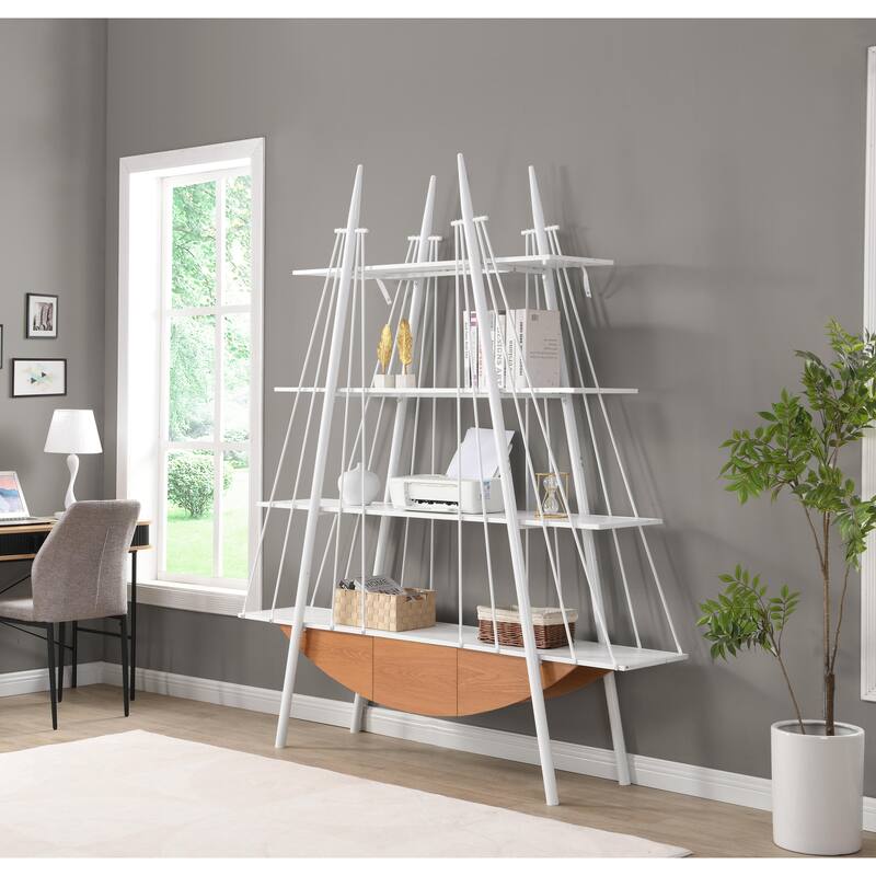 70.87 inch Industrial 4-Tier Open Storage Shelf with Drawer