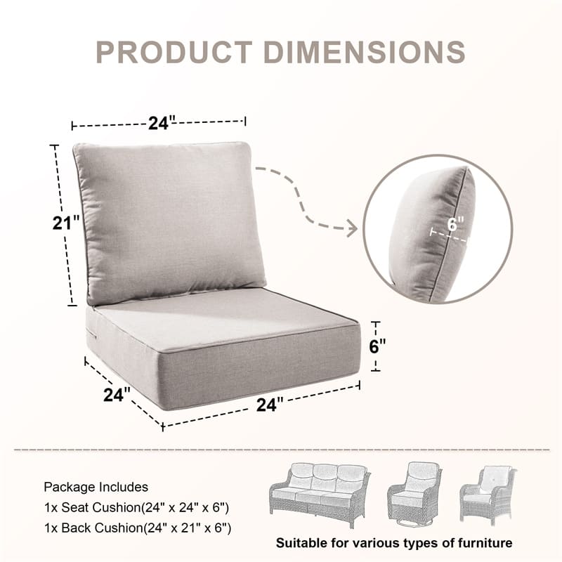Pocassy 24x24x6 Inch Thick Cushions Pillows Indoor Outdoor Deep Seat Water & Fade Resistant - 4 Set