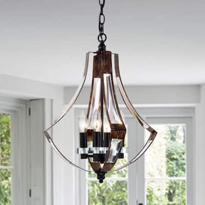 Fabiola 15 Inch Mid-Century Vintage Style Antique Painted Finish Ceiling Crystal Lighted Pendant Chandelier 4-Light - N/A
