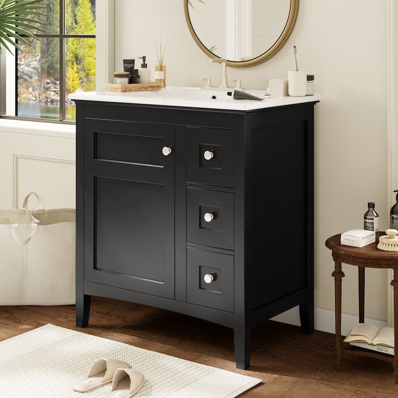 GDFStudio - Rivington Modern Bathroom Vanity with Ceramic Sink and 3 Storage Drawers - 30'W